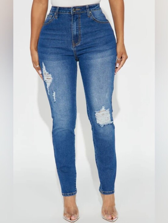 Fashion Nova Denim - NEW!! Call It Love High Stretch Ripped Skinny Jeans - Dark Wash/Size 9-NWT